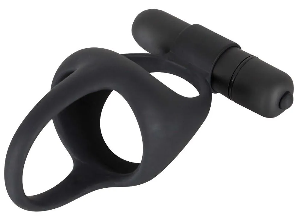 Black Velvets Cock & Ball Ring - Pierścień wibracyjny, Czarny, 7 cm