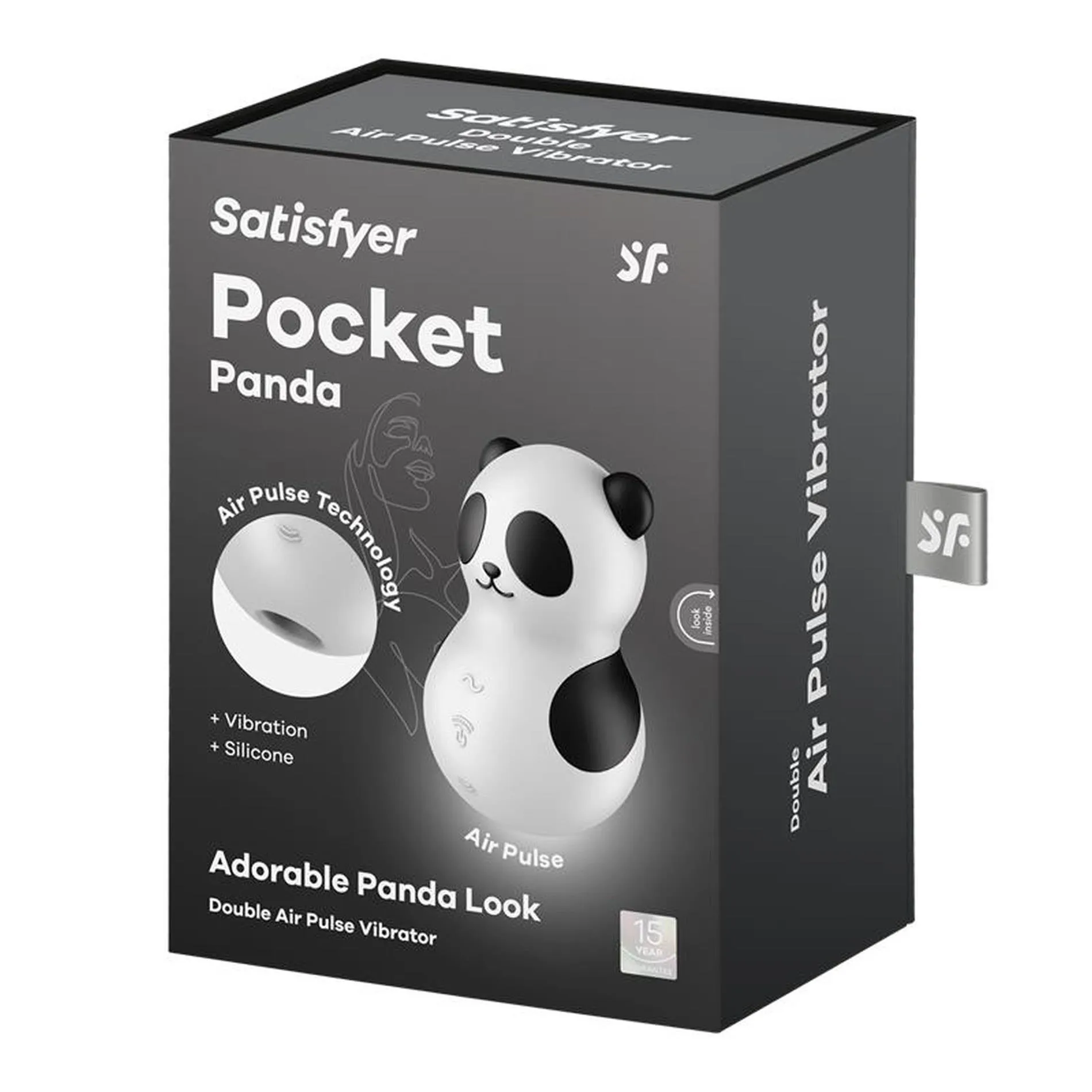 Вакуумный стимулятор клитора с вибрацией Satisfyer Pocket Panda (черный с белым)