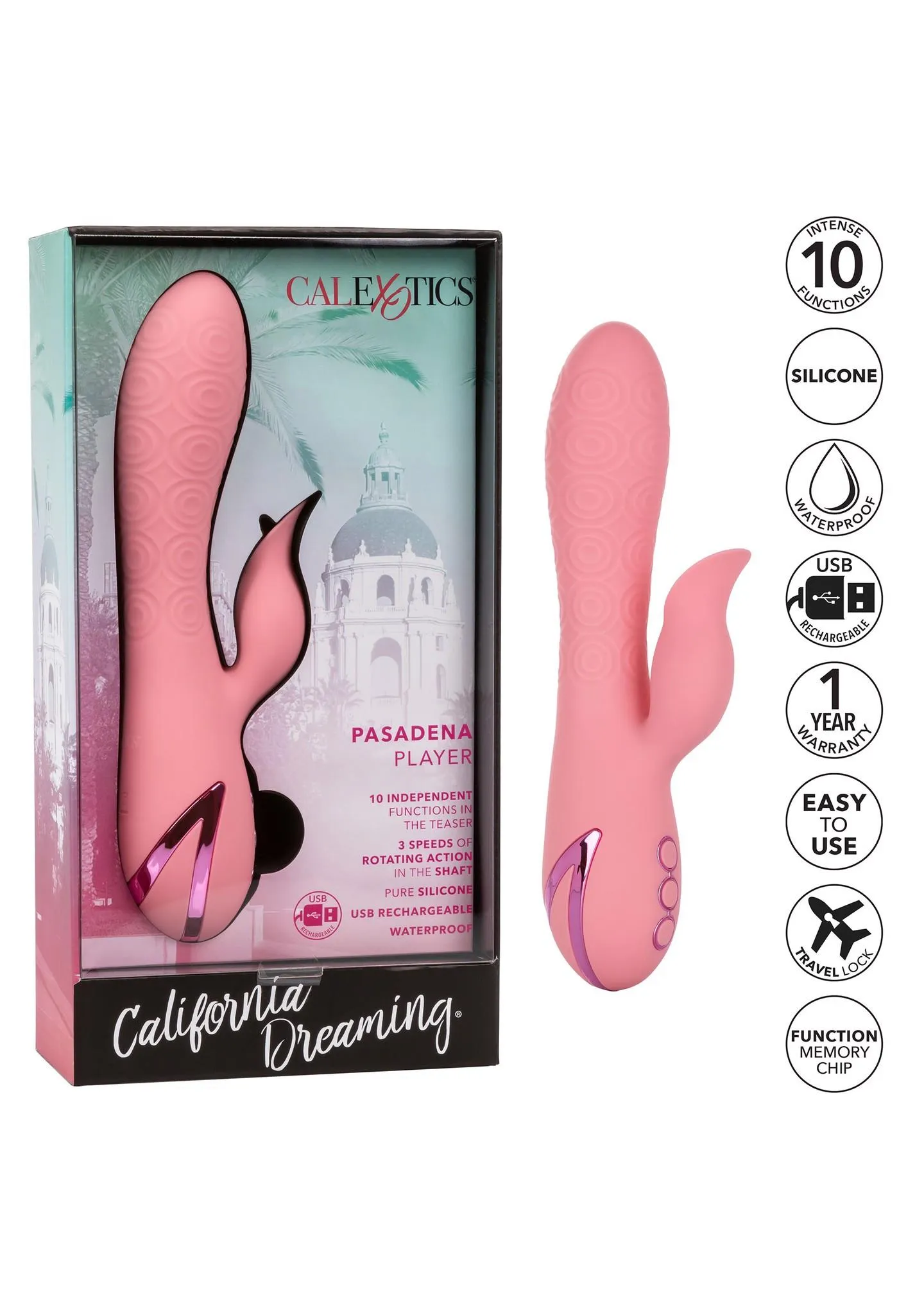 CalExotics Pasadena Player - Wibrator królik, Jasnoróżowy, 21.5 cm