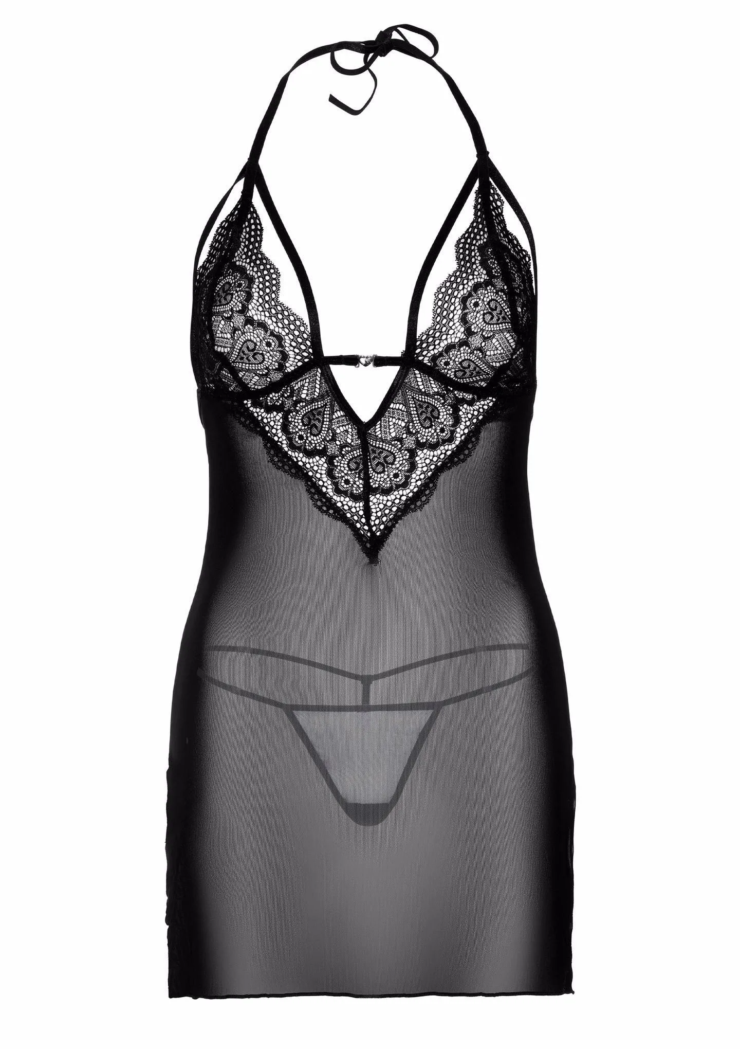 Сексуальный комплект Daring Intimates Strappy Lace Babydoll With G-String, L/XL (черный)