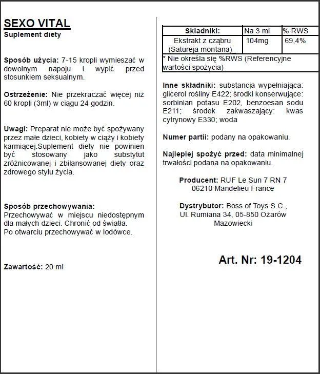 Ruf Aphrodict SexoVital - Krople, Przezroczysty, Bez smaku, 20 ml