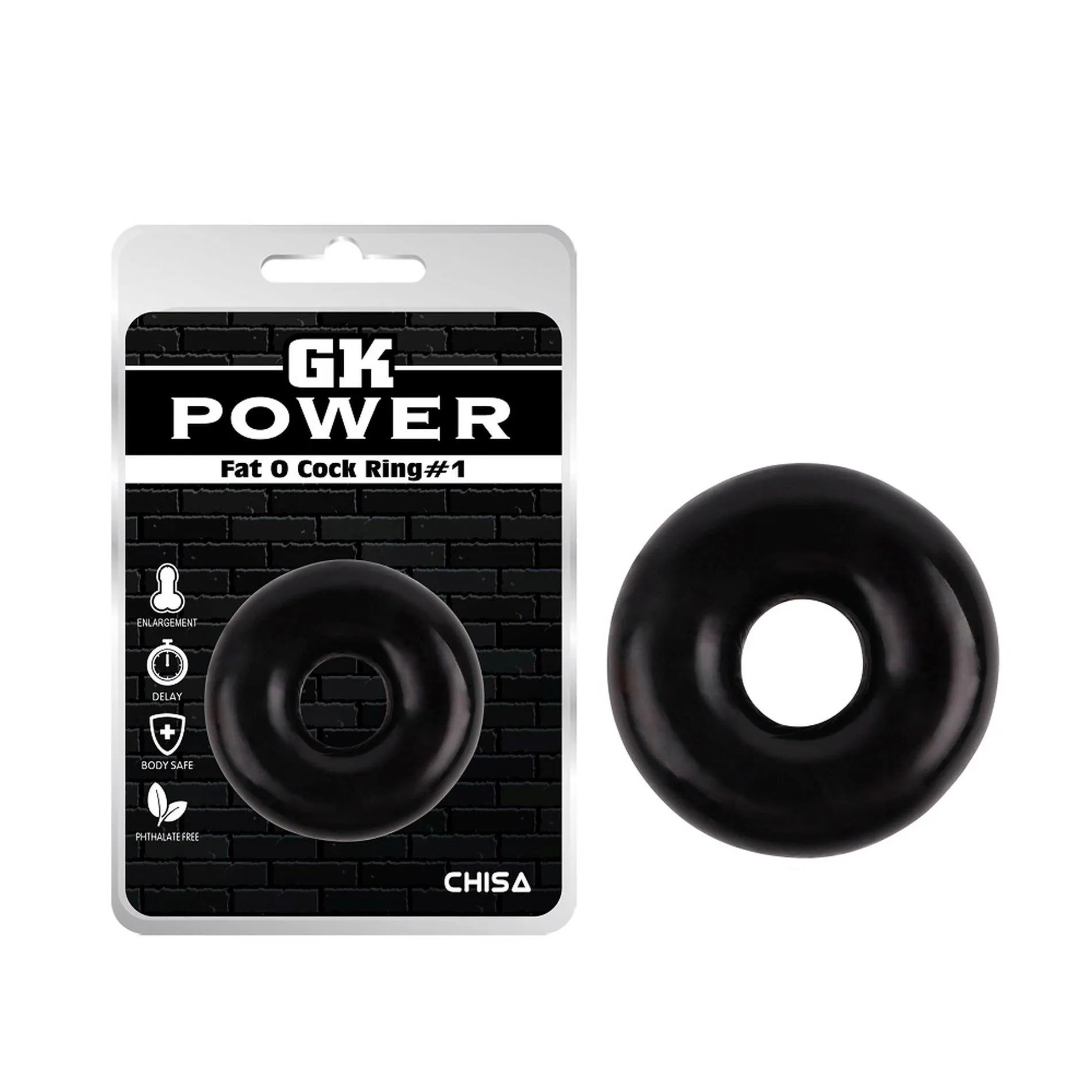 GK Power Fat O Cock Ring#1 - Pierścień erekcyjny, Czarny, 5.4 cm
