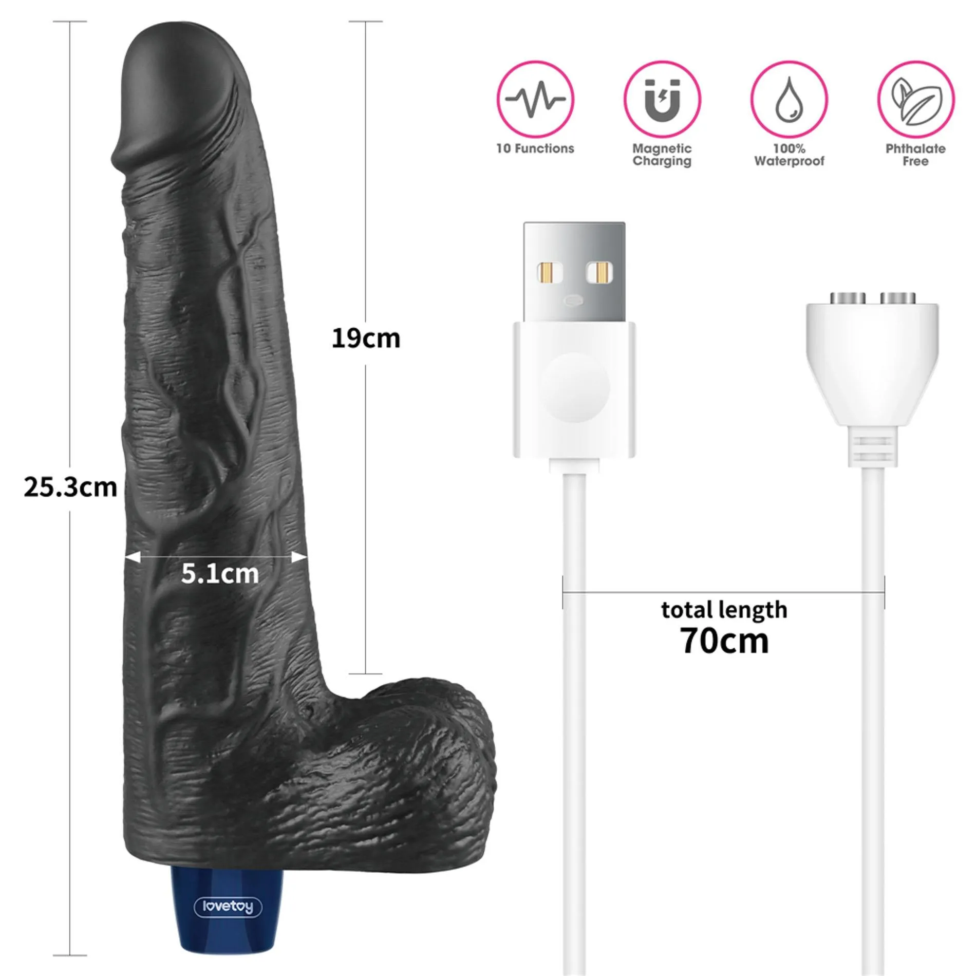 Вибратор Lovetoy Real Softee 10", 25.5 см (черный)