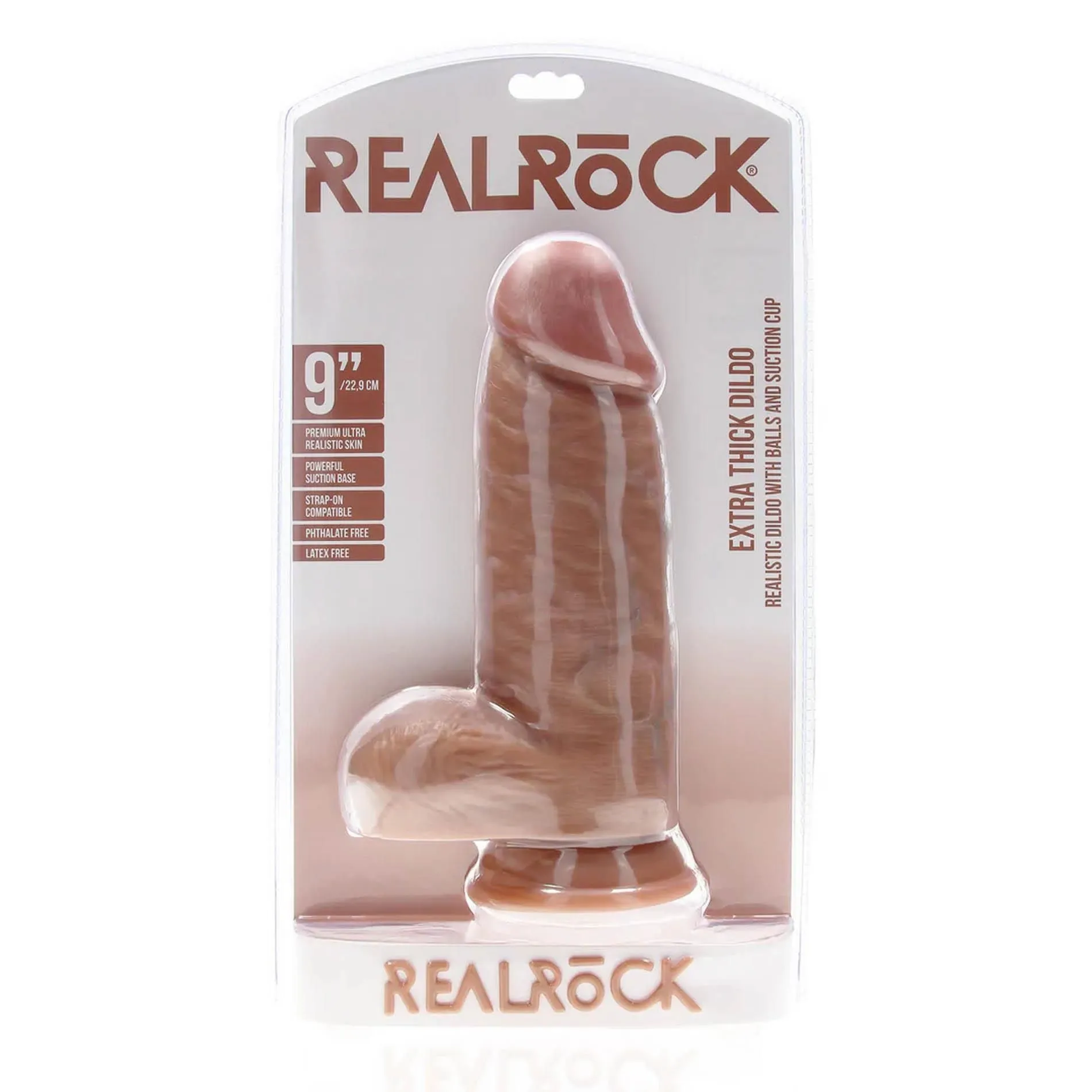 Фаллоимитатор RealRock Extra Thick, 23 см (коричневый)