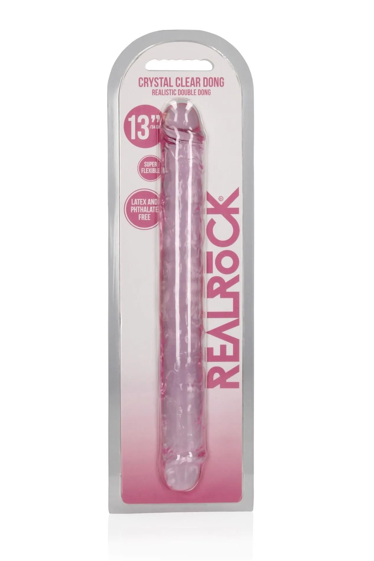 Двосторонній фалоімітатор RealRock Crystal Clear Double Dildo 13'', 34 см (рожевий)