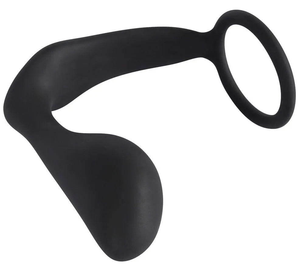 Black Velvets Ring & Plug - Pierścień erekcyjny z korkiem analnym, Czarny, 10 cm