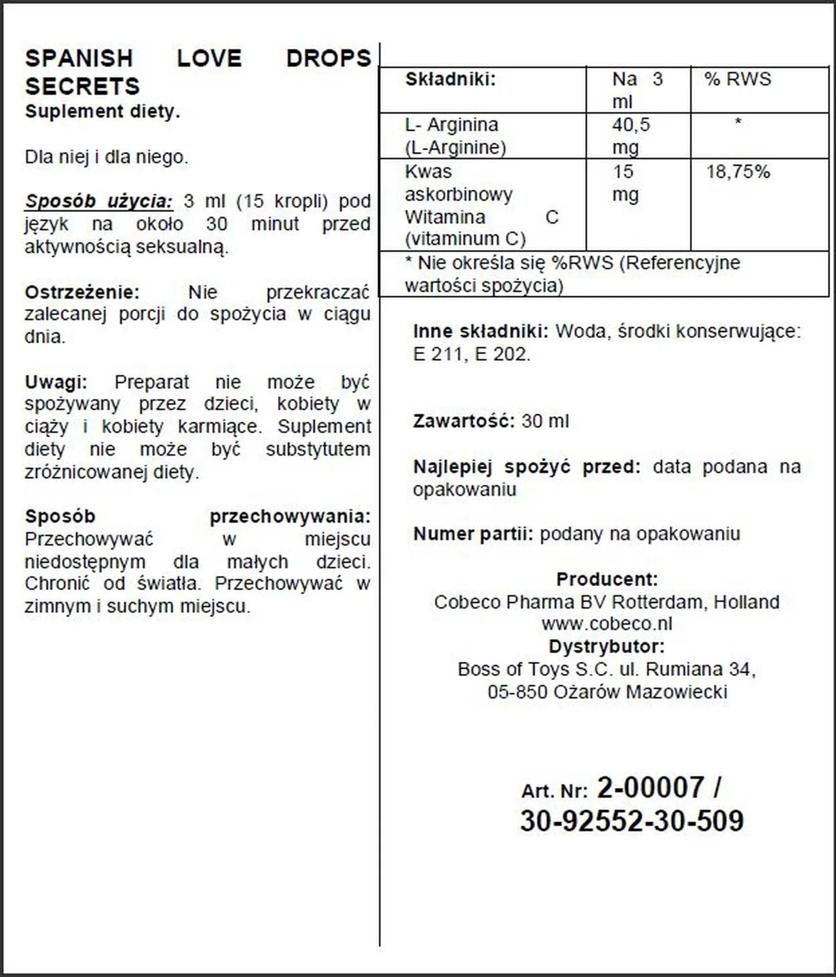 Краплі Cobeco Spanish Love Drops Secrets, 30 мл