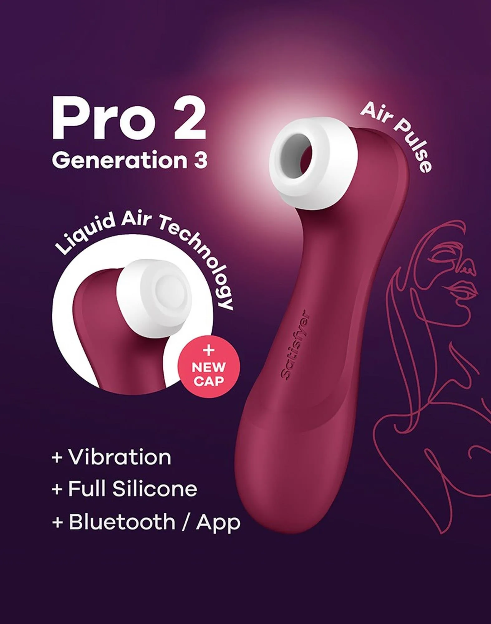 Вакуумный стимулятор клитора с вибрацией Satisfyer Pro 2 Generation 3 Connect App (бордовый)