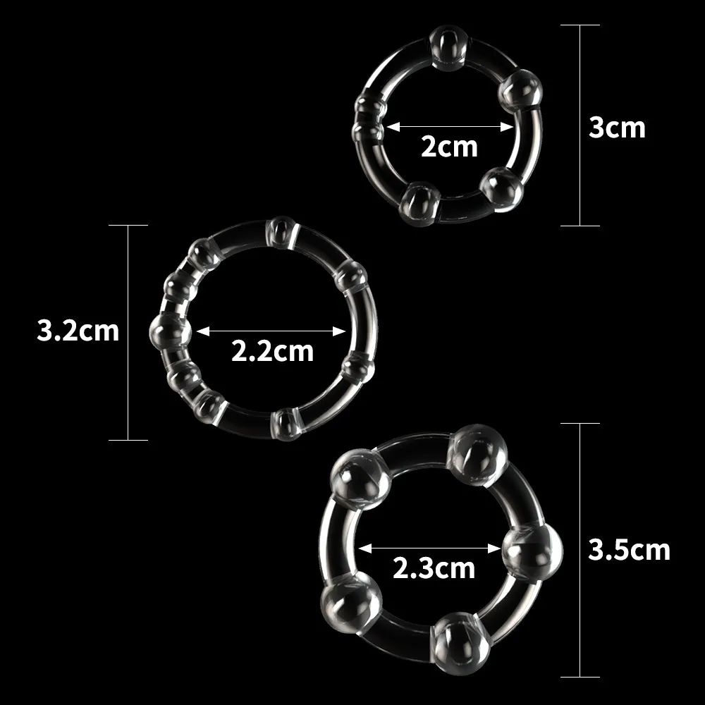 Набор эрекционных колец LoveToy Triple Beaded Ring Set, 3 шт (прозрачный)