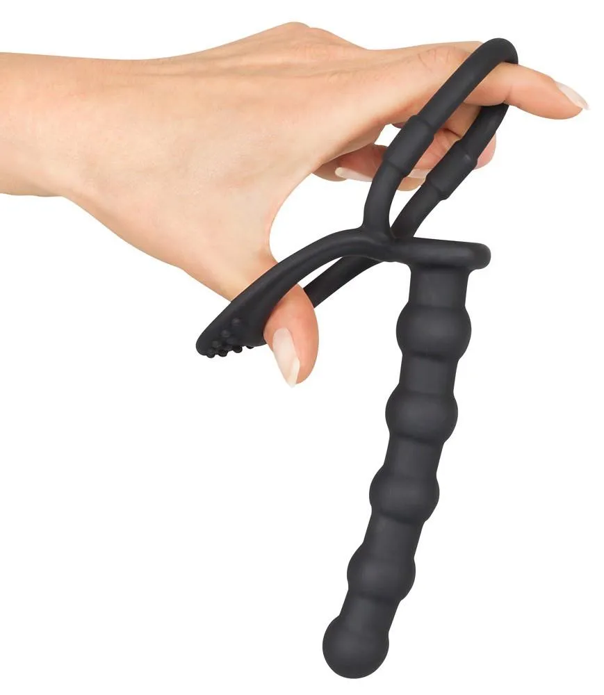 Анальная пробка с эрекционным кольцом Black Velvets Cock And Ball Ring, 19 см (черный)