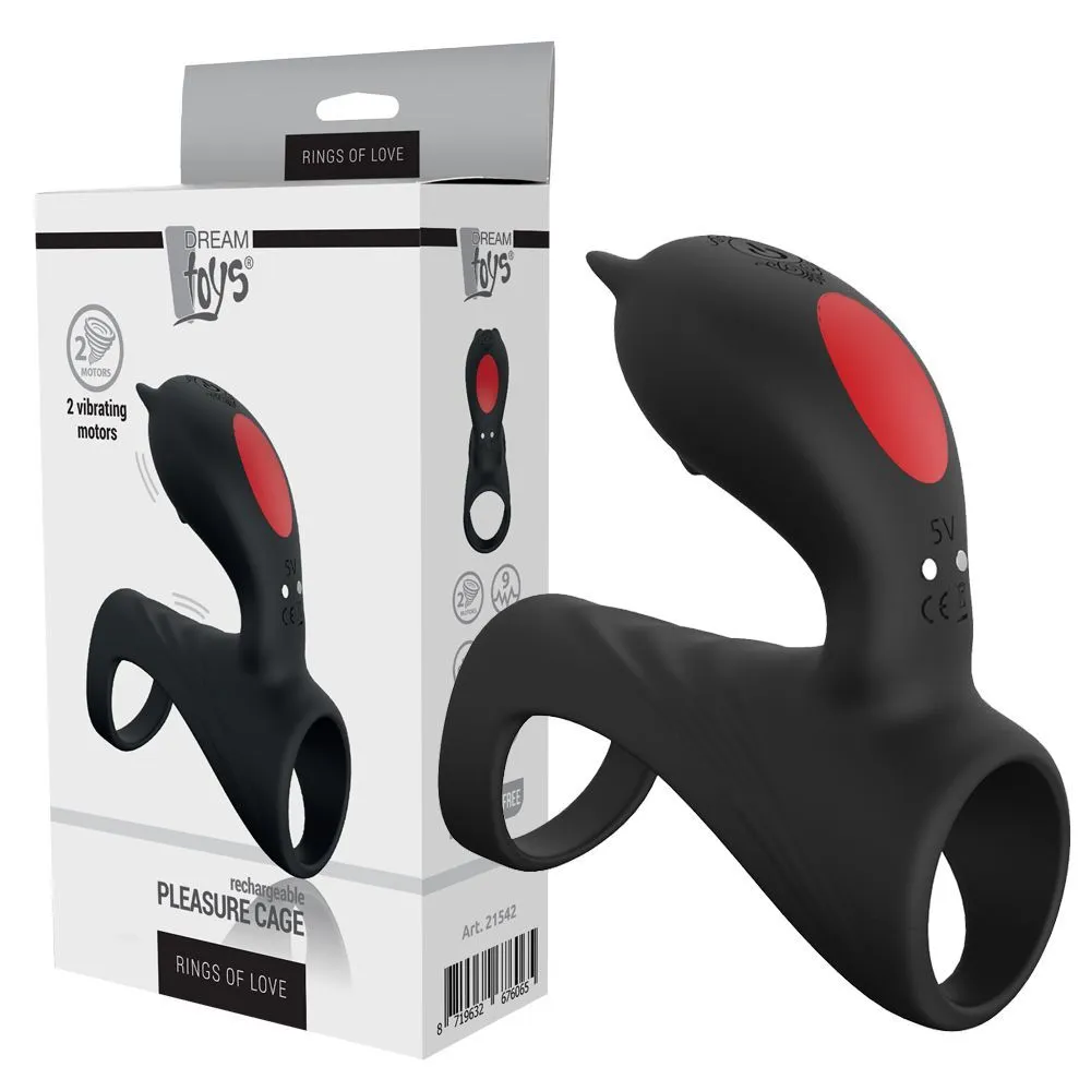 Dream Toys Pleasure Cage - Pierścień wibracyjny, Czarny, 8.7 cm