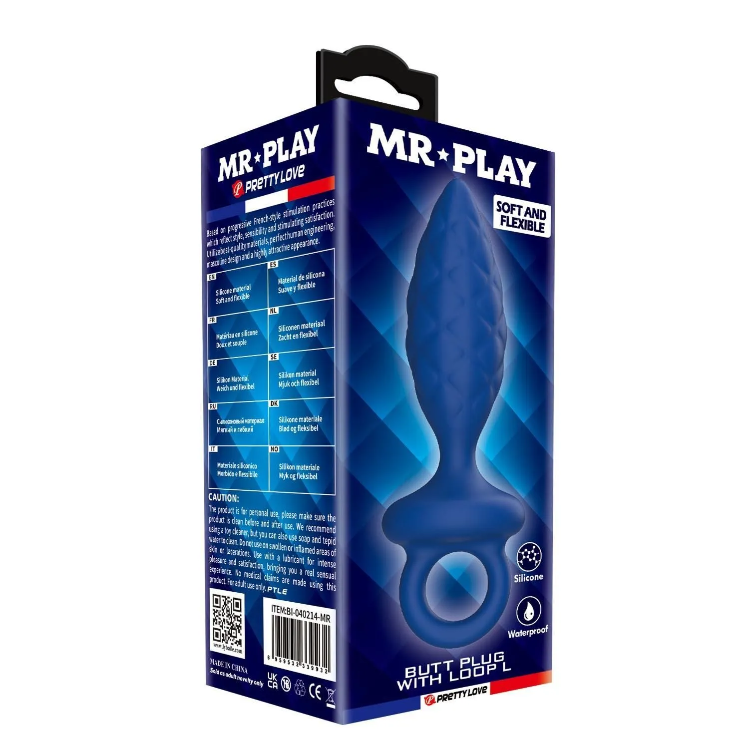 Анальна пробка Mr. Play Butt Plug with Loop L, 15.7 см (синій)