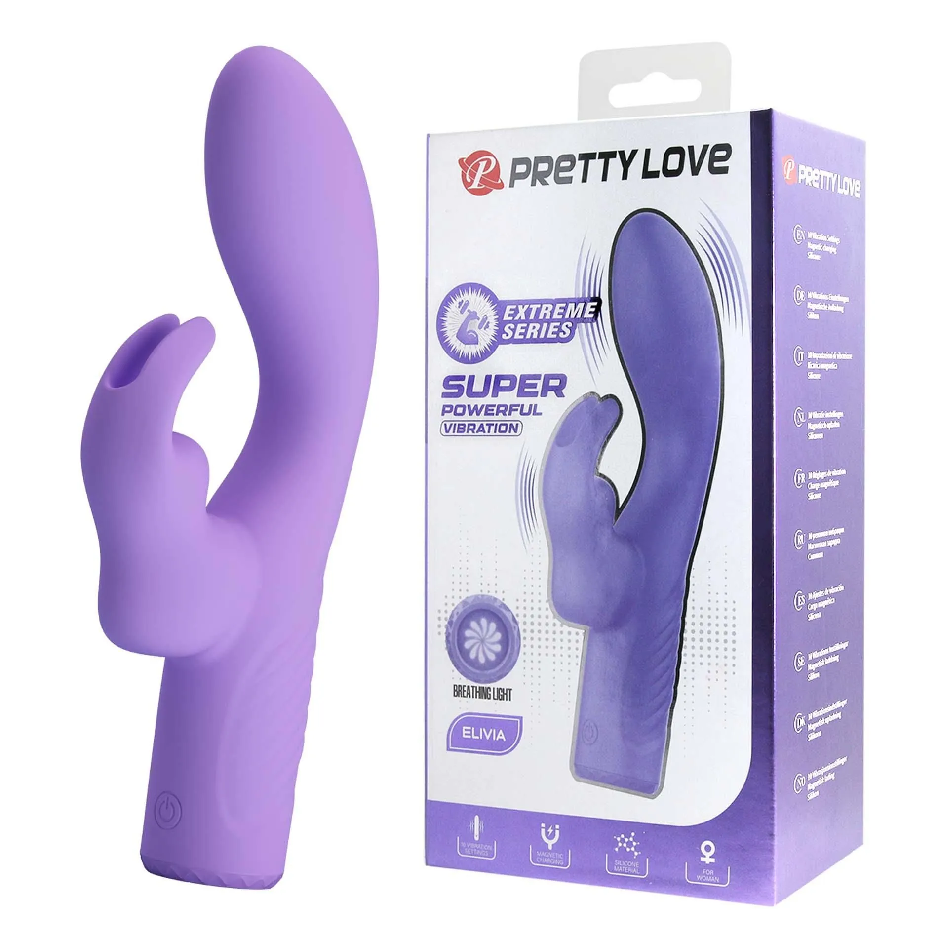Pretty Love Extreme Series Elivia - Wibrator królik, Fioletowy, 17.2 cm