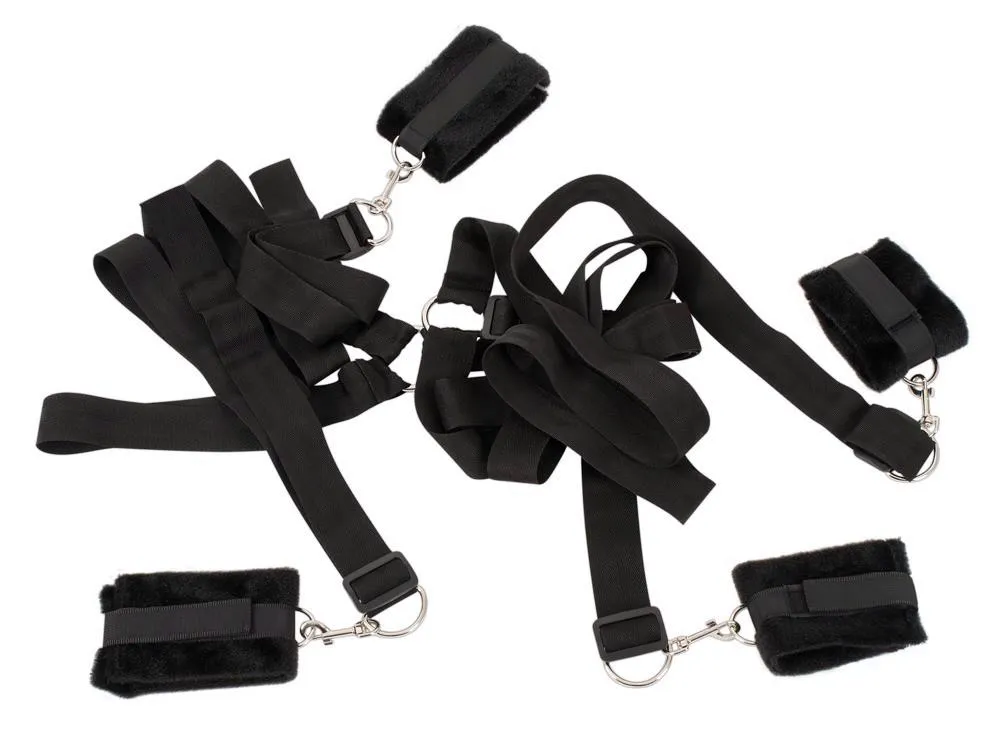 Bad Kitty Bed Shackles - Zestaw do bondage, Czarny, 145 cm