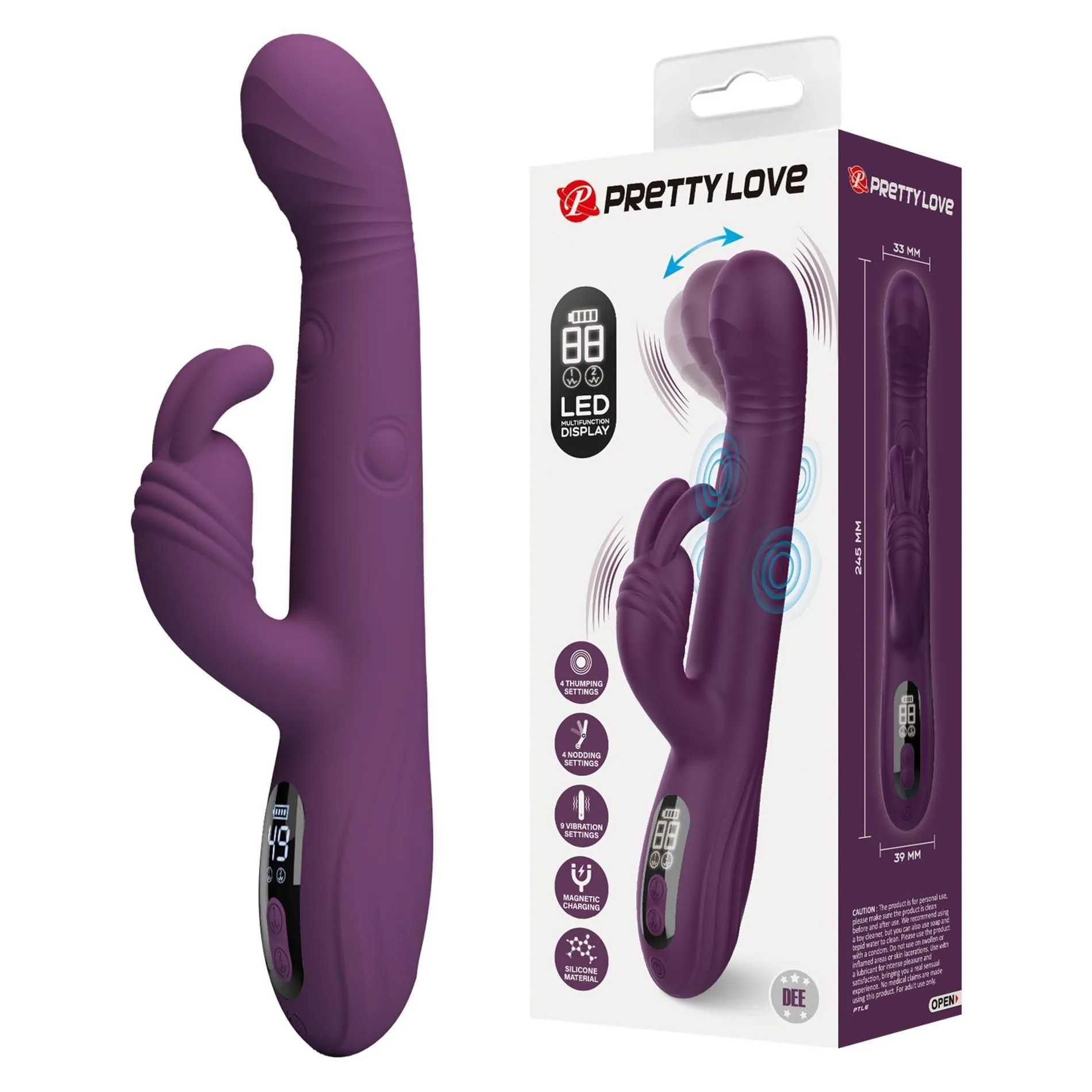 Вібратор-кролик Pretty Love Dee Purple, 23.9 см (фіолетовий)