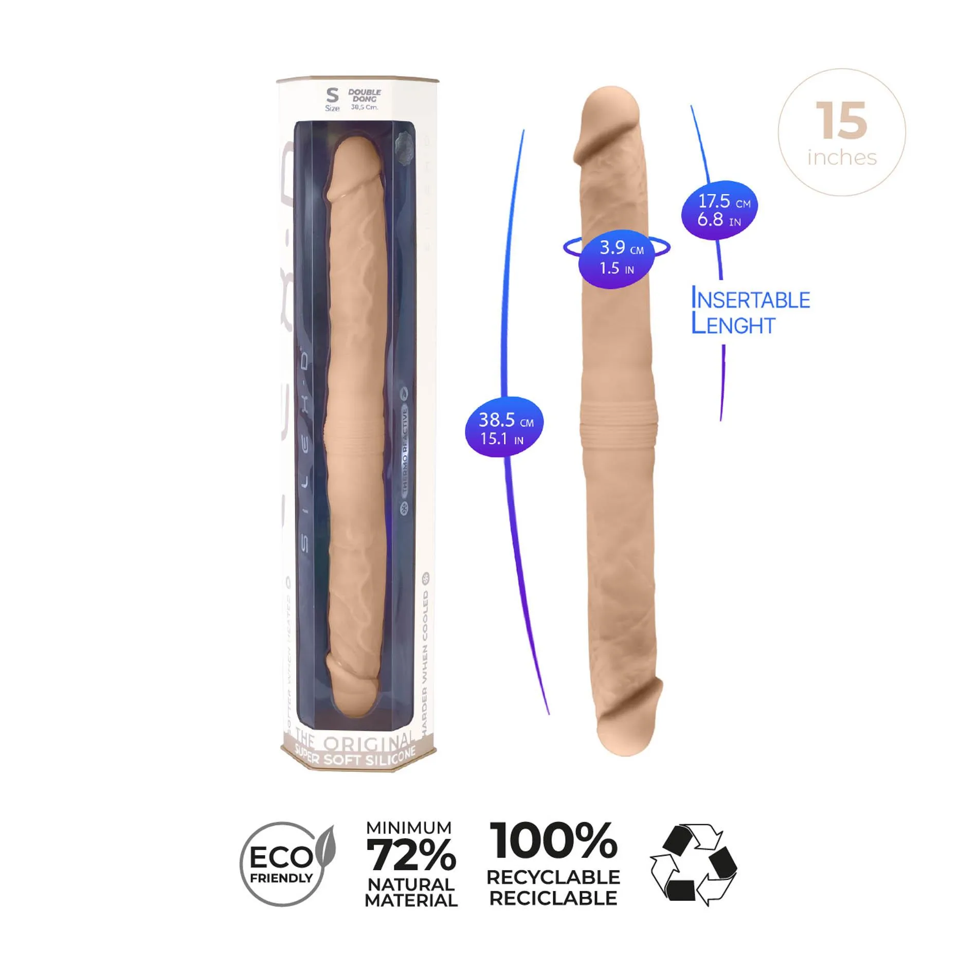 Двухсторонний фаллоимитатор Silexd Dildo-Twins Dildo Flesh S, 38.5 см (телесный)
