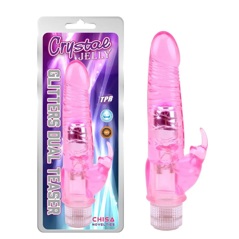 Вибратор-кролик CrystalJELLY Glitters Dual Teaser, 23 см (розовый)