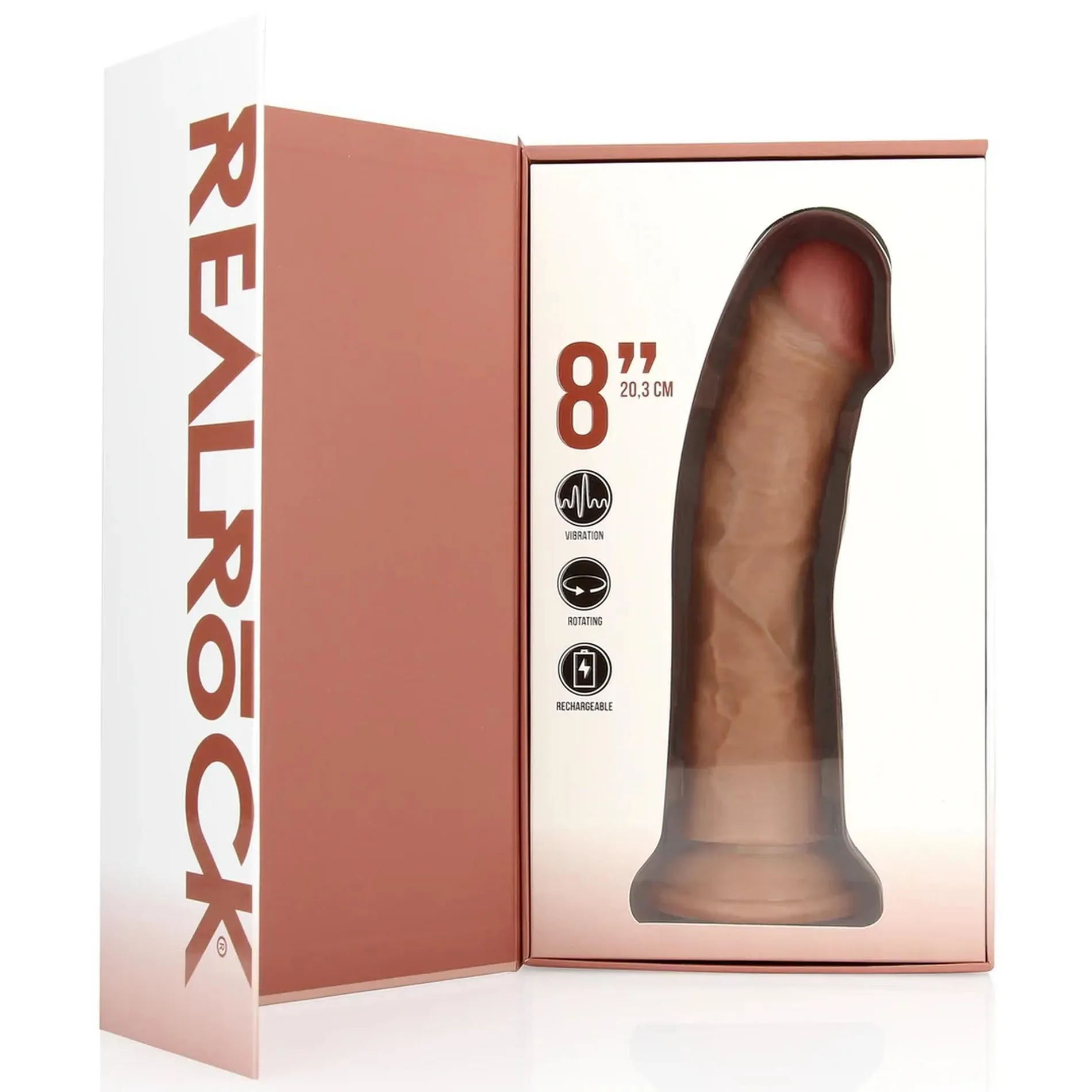 Вибратор RealRock Rotating Regular Curved Cock 8", 20.5 см (коричневый)