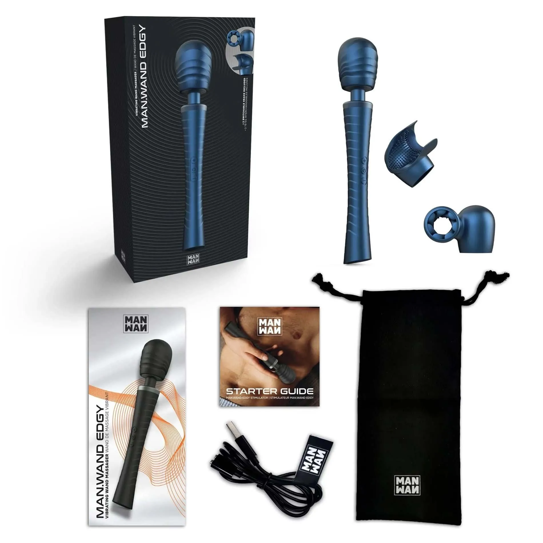 Dorcel Man.wand Edgy - Wibromasażer, Niebieski, 30 cm
