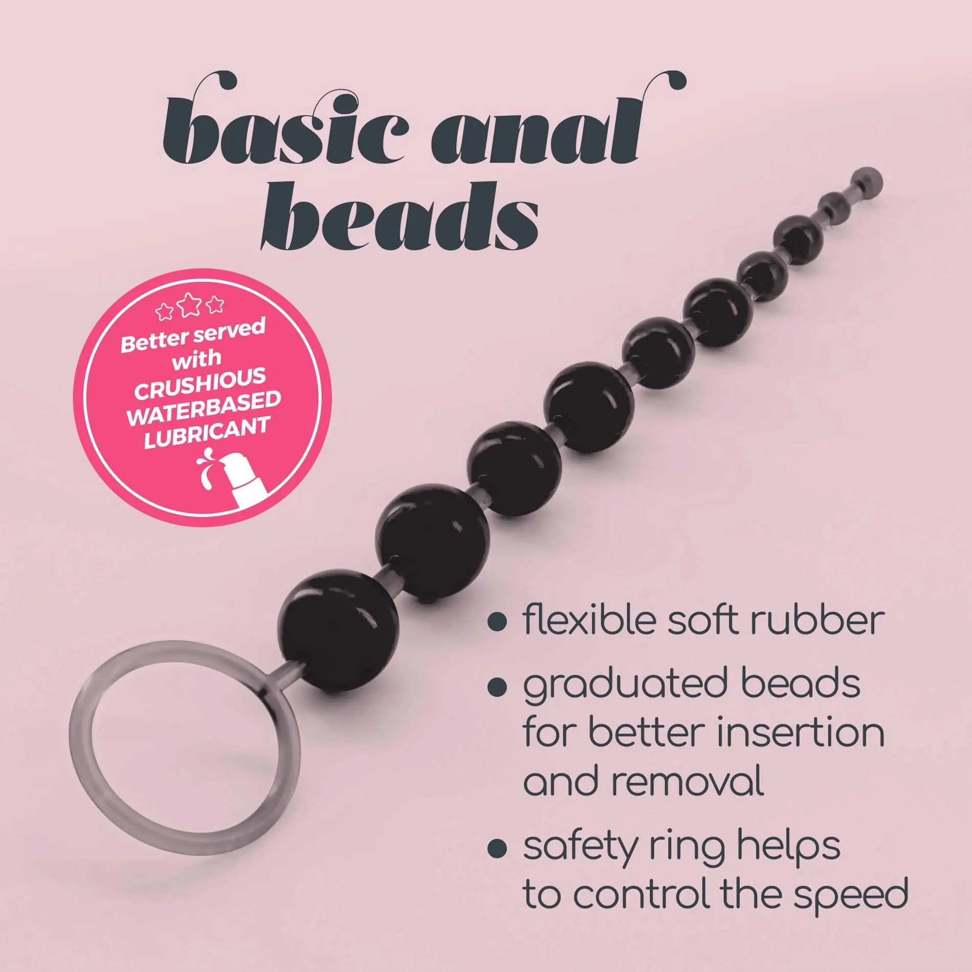 Crushious Bead Anal - Łańcuszek analny, Czarny, 33 cm