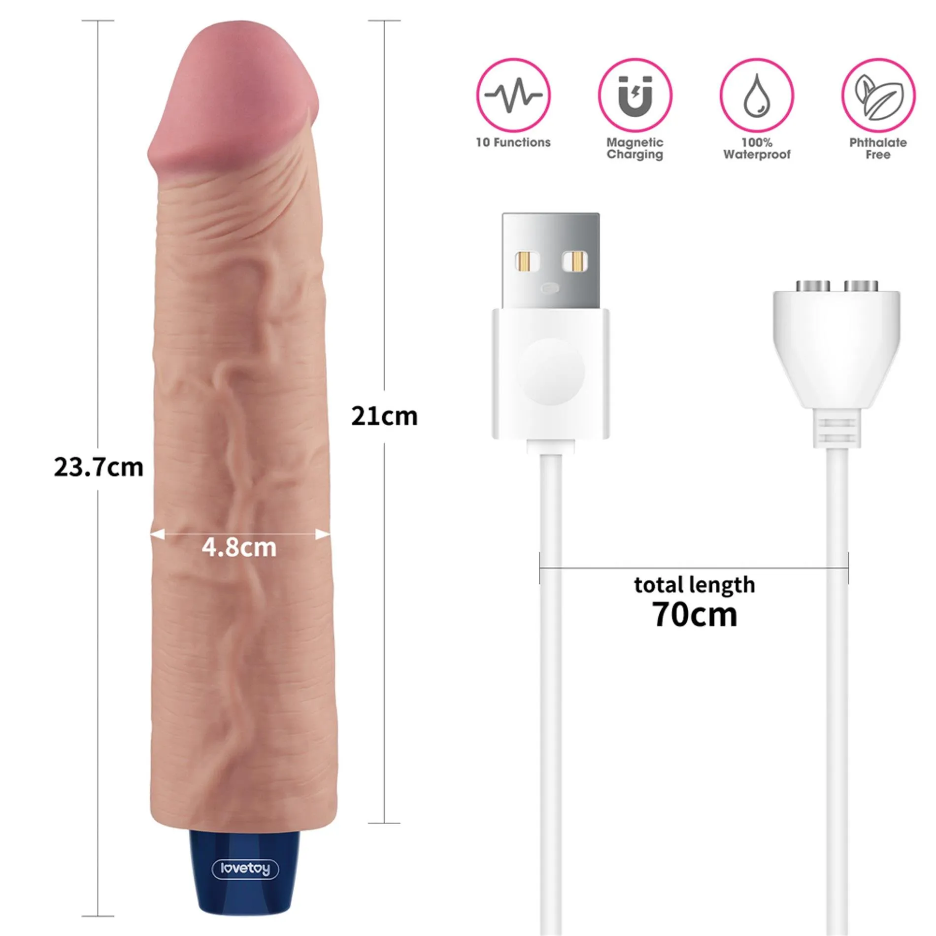 Lovetoy Real Softee 9.5" - Wibrator, W kolorze cielistym, 24 cm