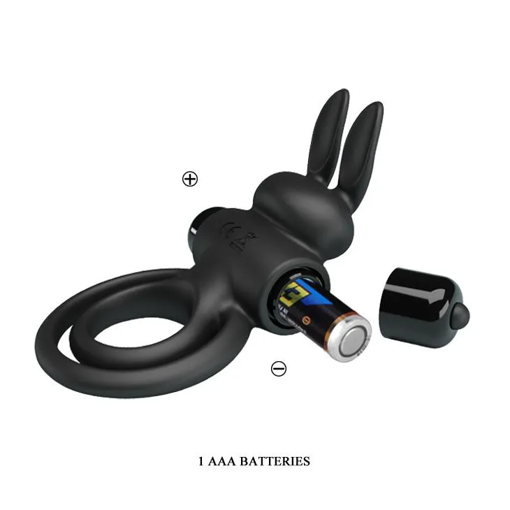 Виброкольцо Pretty Love Vibro Penis Ring Bunny III, 9,7 см (черный)
