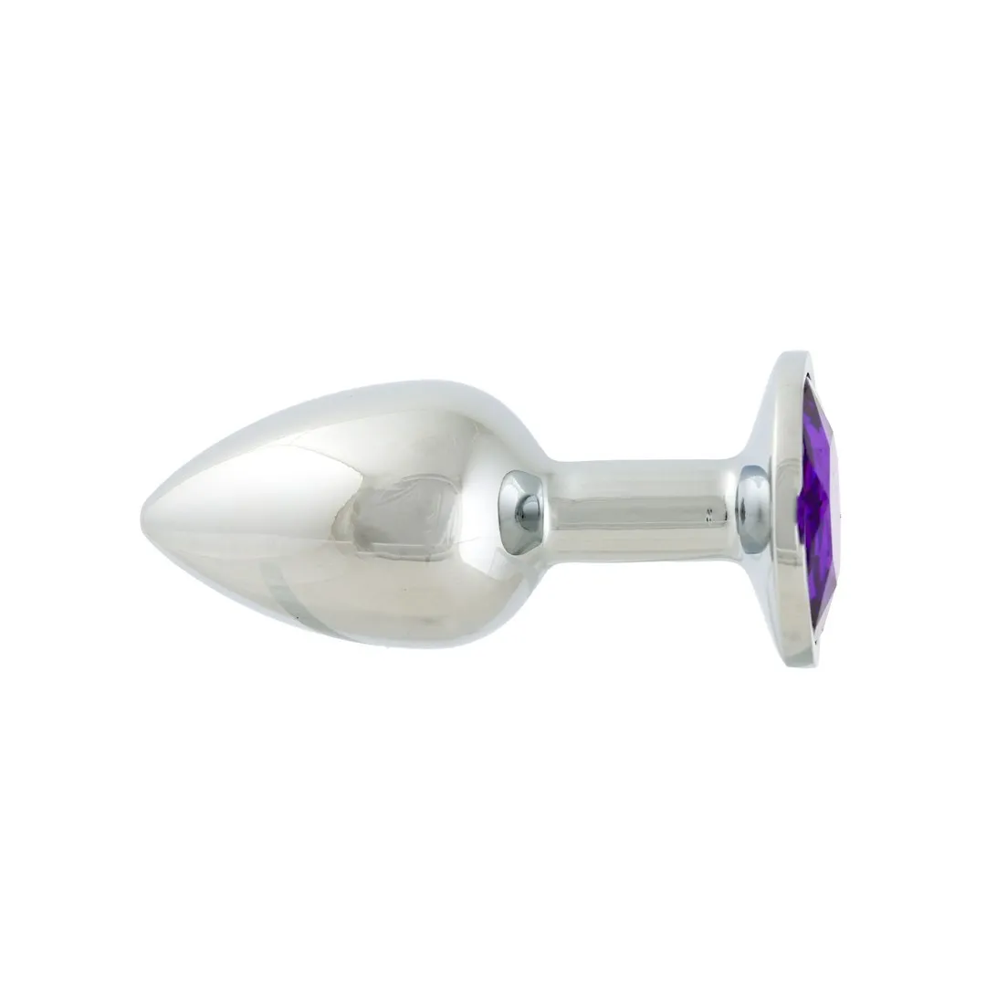 Simply Pleasure Korek Analny Stalowy Srebrny Rozmiar S Kryształ Jasno Fioletowy - Korek analny z kryształkiem, Fioletowy, 7 cm, S