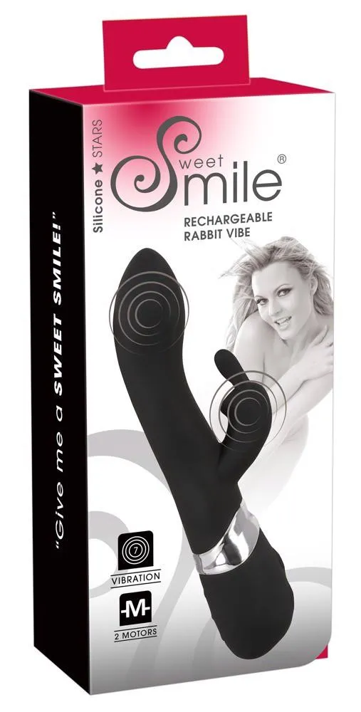 Sweet Smile Rechargeable Blacky - Wibrator królik, Czarny, 21 cm