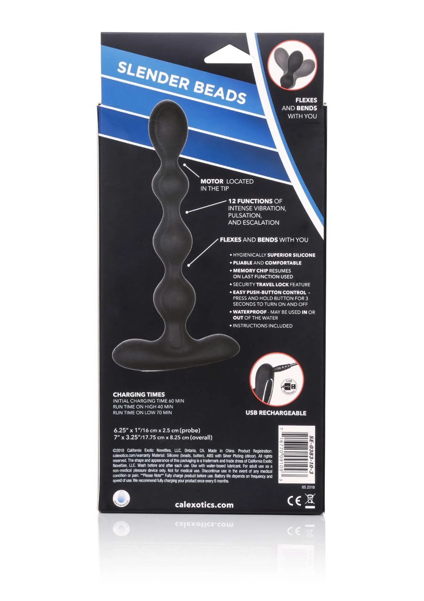 Анальные бусы с вибрацией CalExotics Eclipse Slender Beads, 17,8 см (черный)