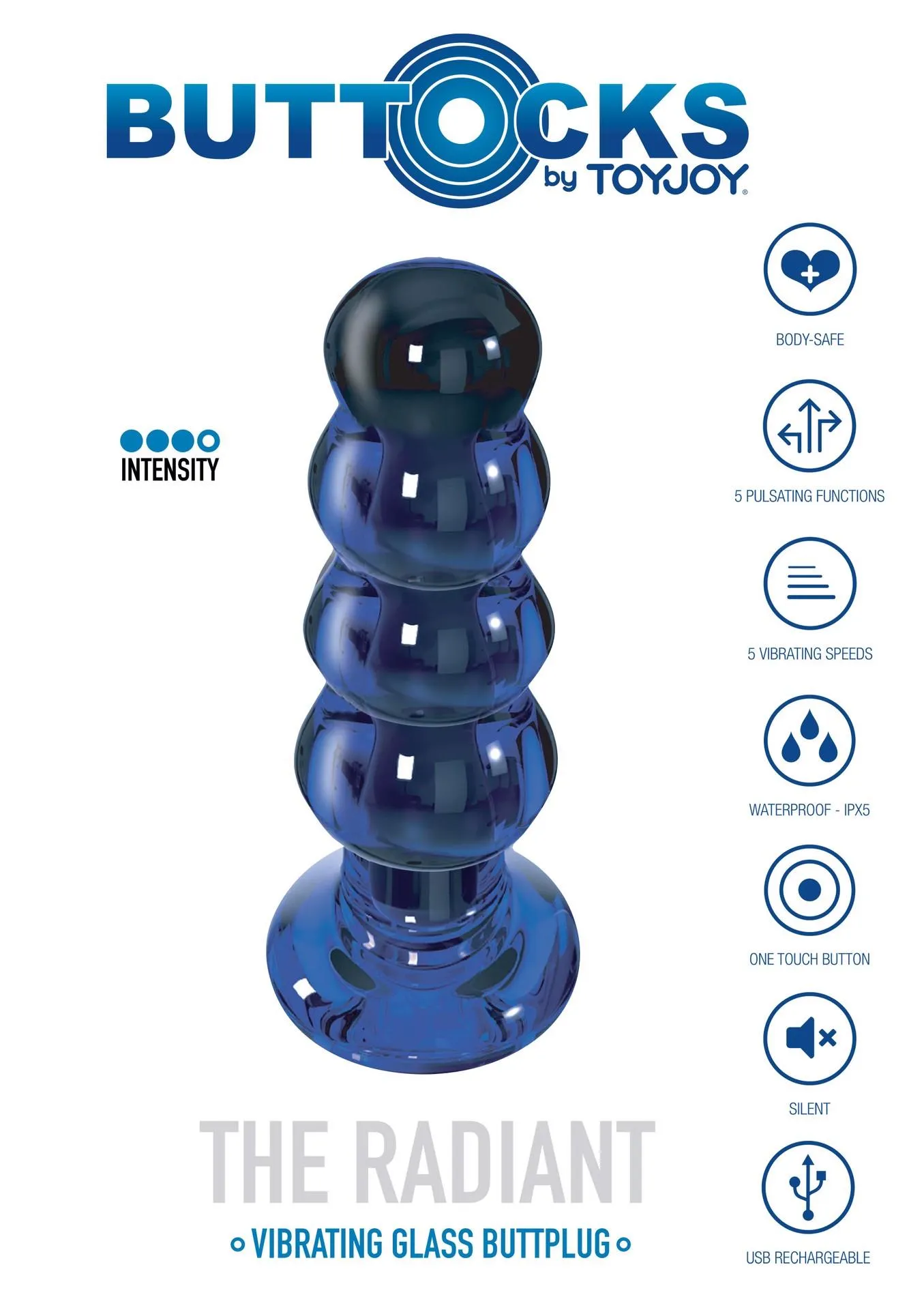 TOYJOY Radiant Glass Buttplug - Korek analny, Niebieski, 11.5 cm