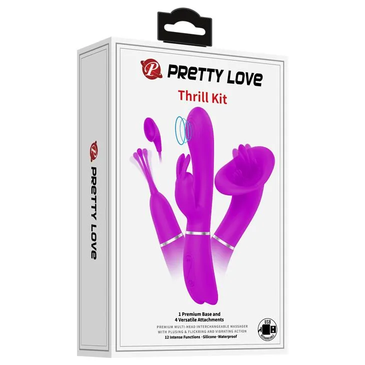 Вибромассажёр Pretty Love Thrill Kit с четырьмя насадками (фиолетовый)