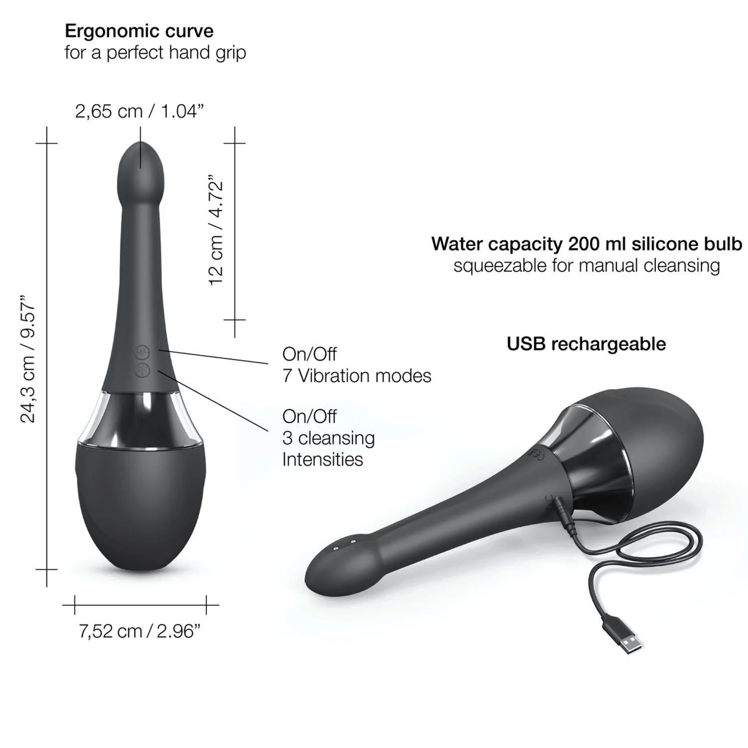 Автоматичний анальний душ з вібрацією Dorcel Douche Mate Pro, 200 мл (чорний)