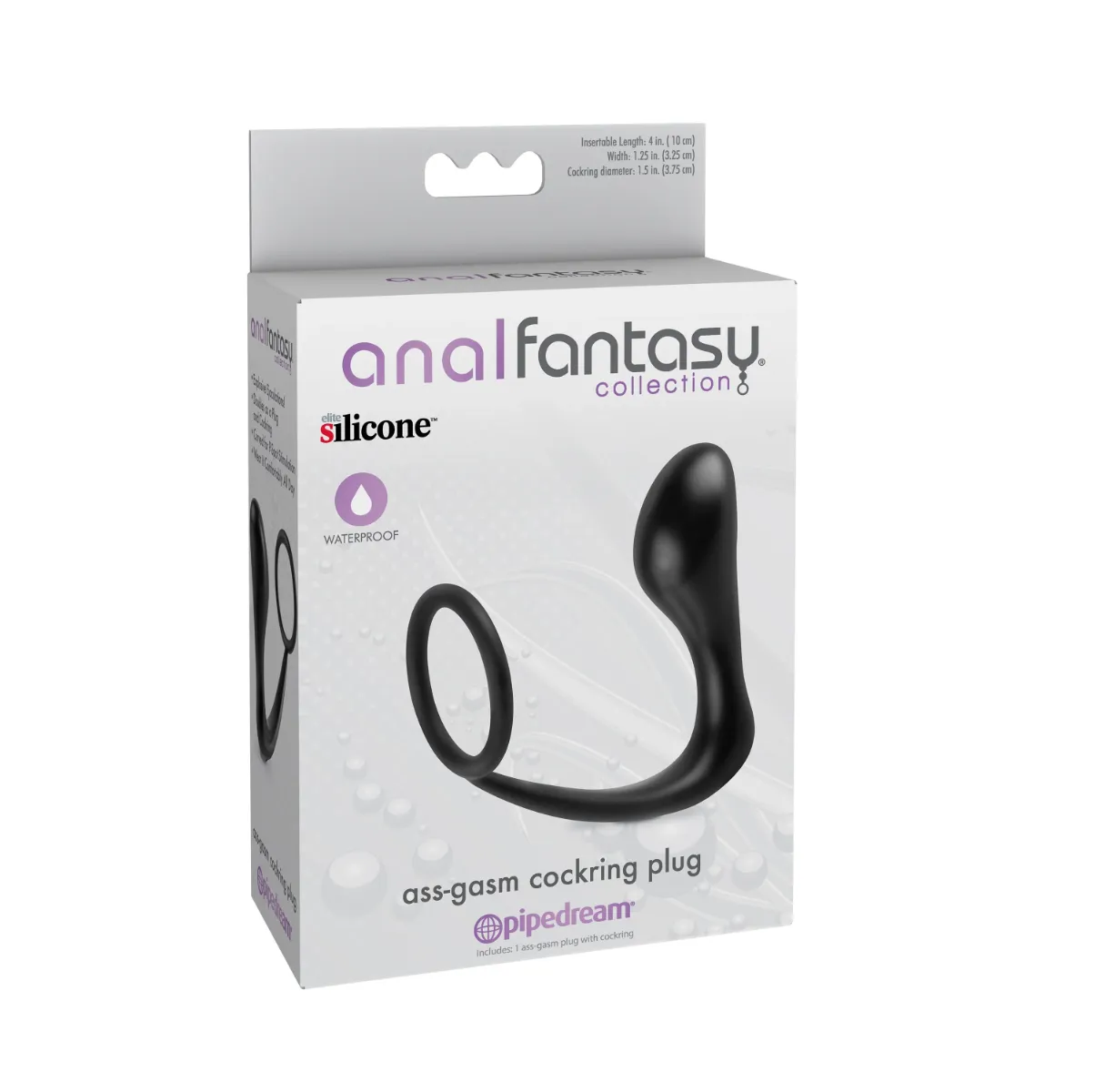 Ерекційне кільце з анальною пробкою Pipedream Ass-Gasm Cockring Plug, 10 cm (чорний)