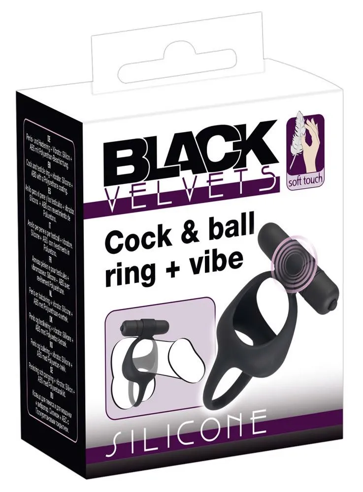 Black Velvets Cock & Ball Ring - Pierścień wibracyjny, Czarny, 7 cm