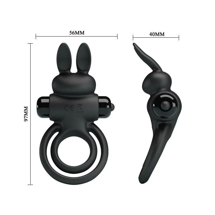 Виброкольцо Pretty Love Vibro Penis Ring Bunny III, 9,7 см (черный)
