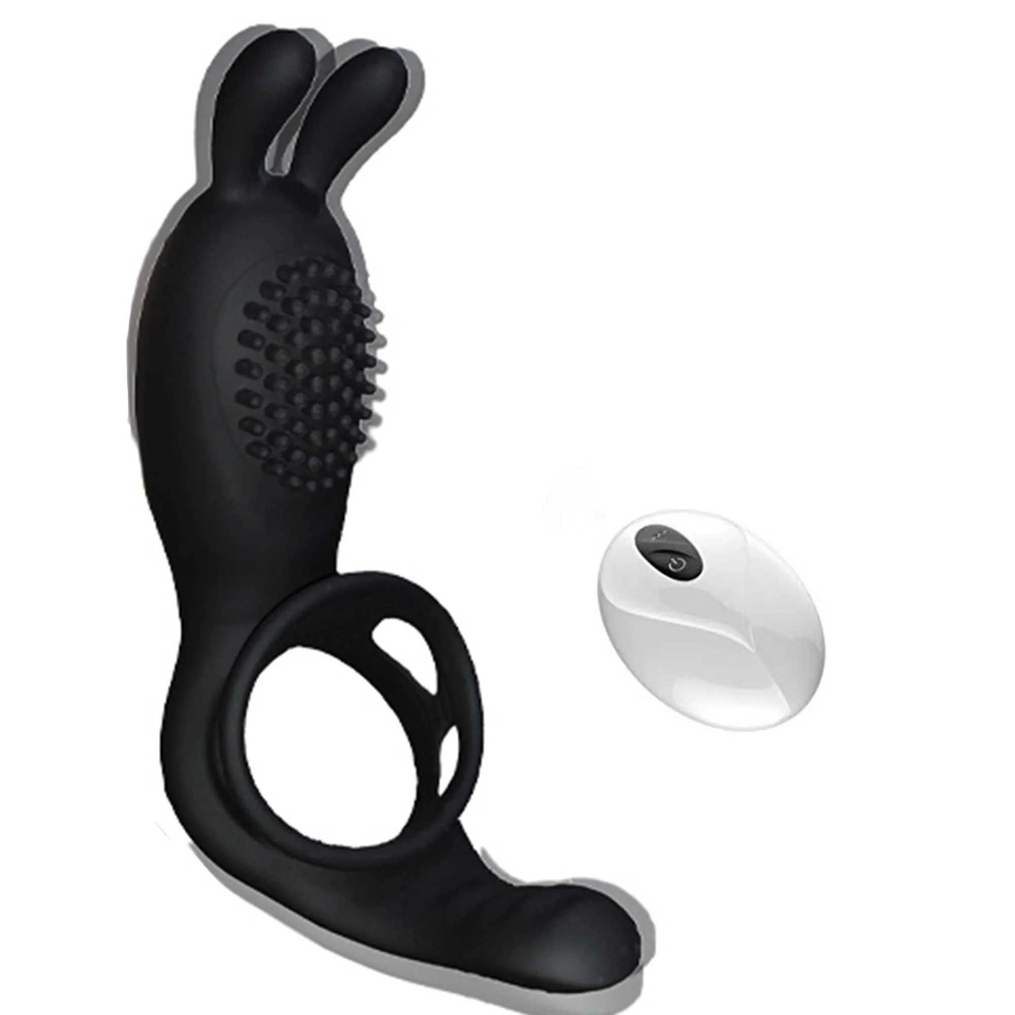 B - Series Cute Rabbit Vibration - Pierścień erekcyjny, Czarny, 11.7 cm