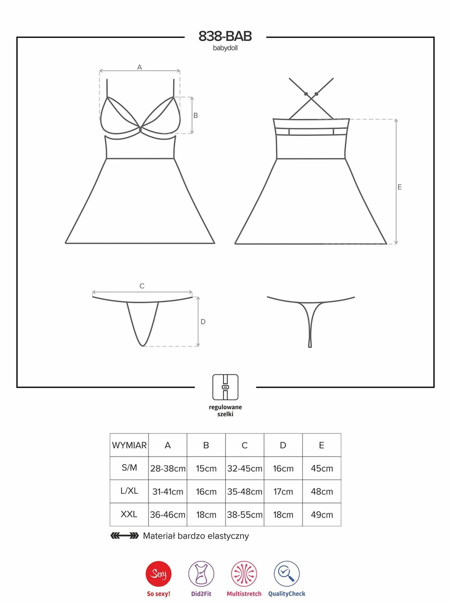 Комплект білизни Obsessive 838-BAB-3, S/M (червоний)