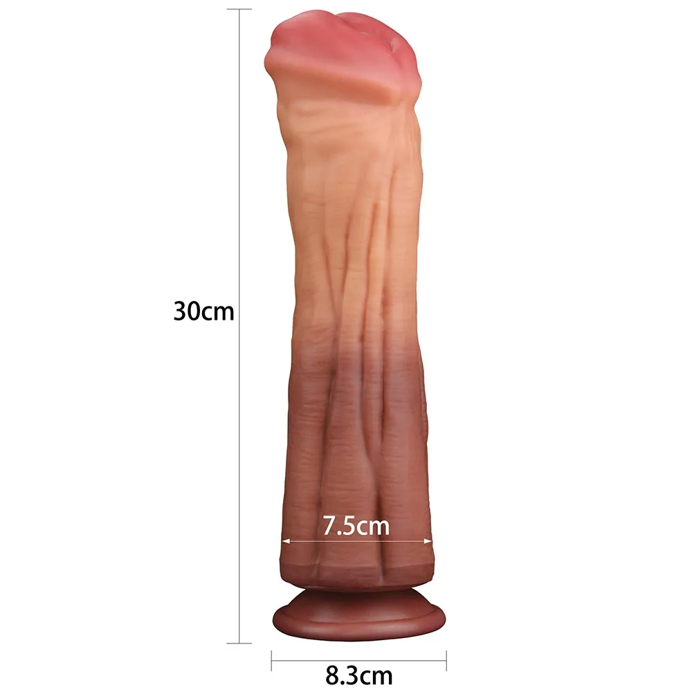 Lovetoy Dual Layered Silicone Cock 12" - Dildo, Brązowy, 30 cm