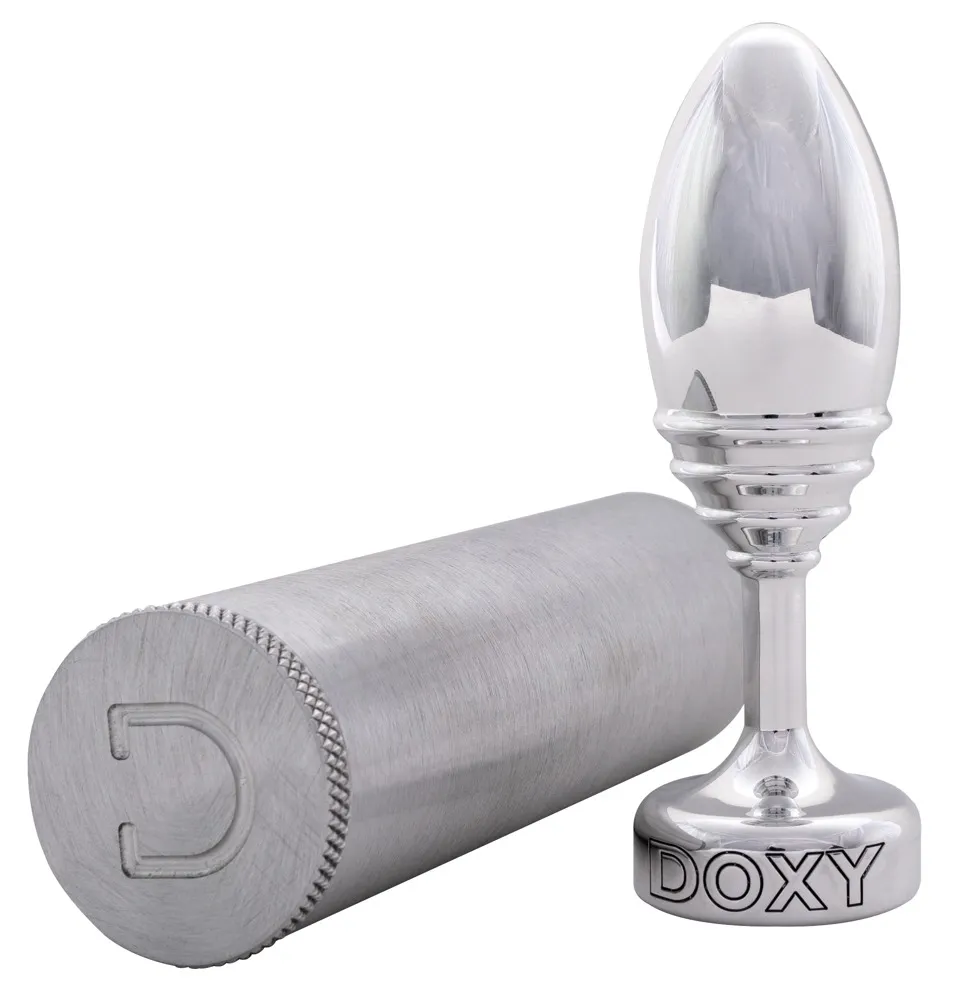 Doxy Ribbed Butt Plug - Korek analny, Srebro, 11 cm