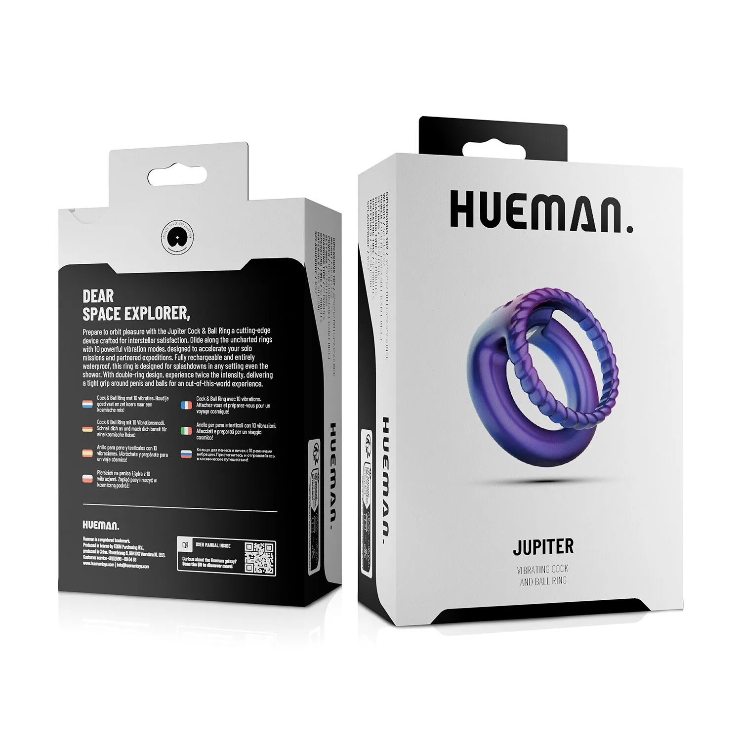 Hueman Jupiter Vibrating Cock and Ball Ring - Pierścień erekcyjny, Fioletowy, 6.8 cm