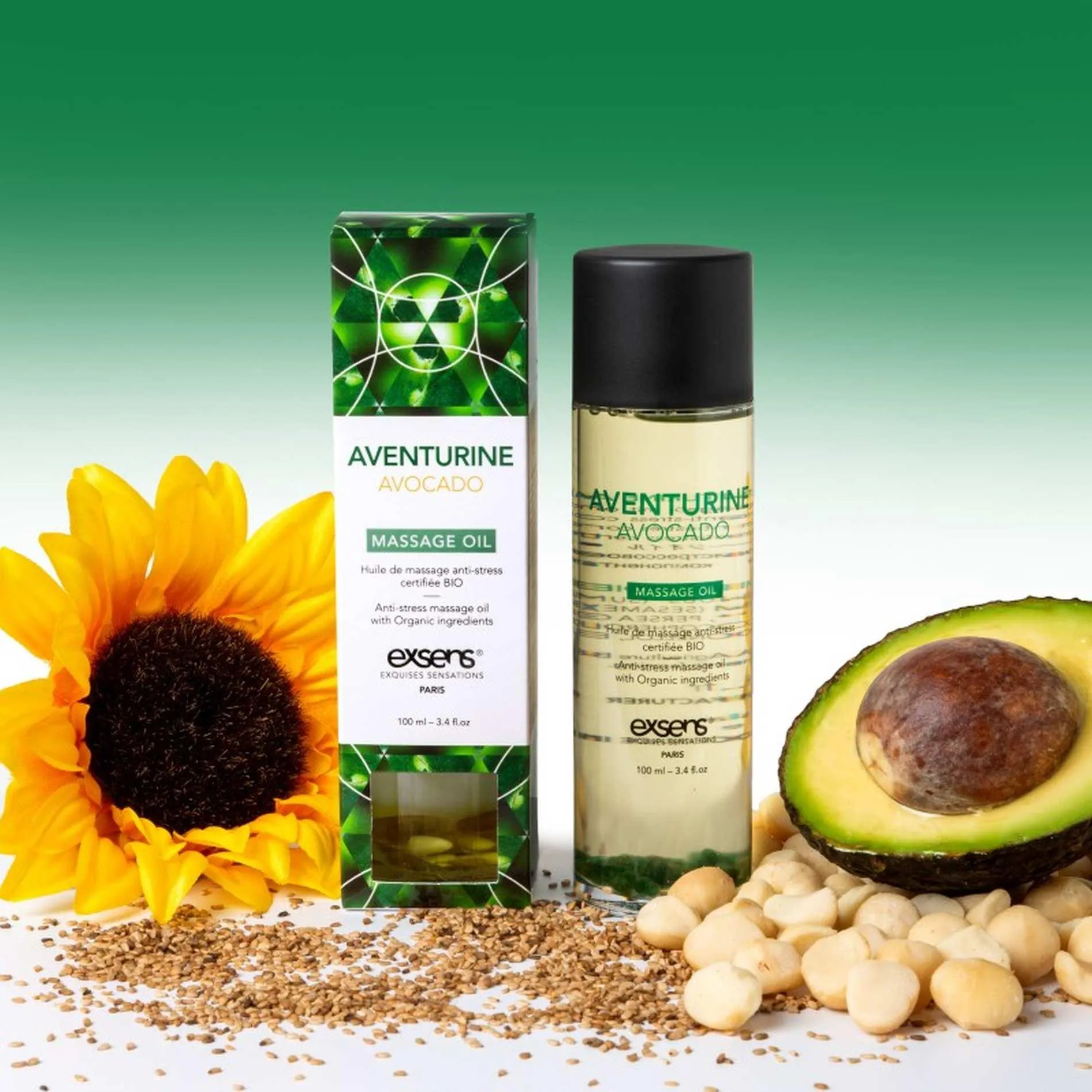Exsens Aventurine Avocado - Olejek do masażu, Przezroczysty, Awokado, 100 ml