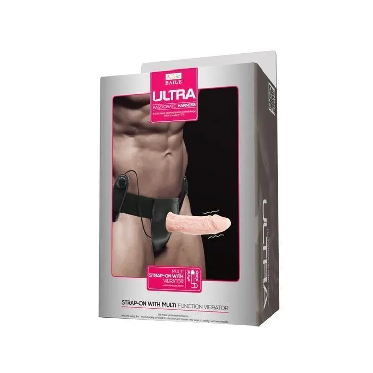 Фалопротез з вібрацією Baile Ultra Passion Harness, 15,5 см (тілесний)
