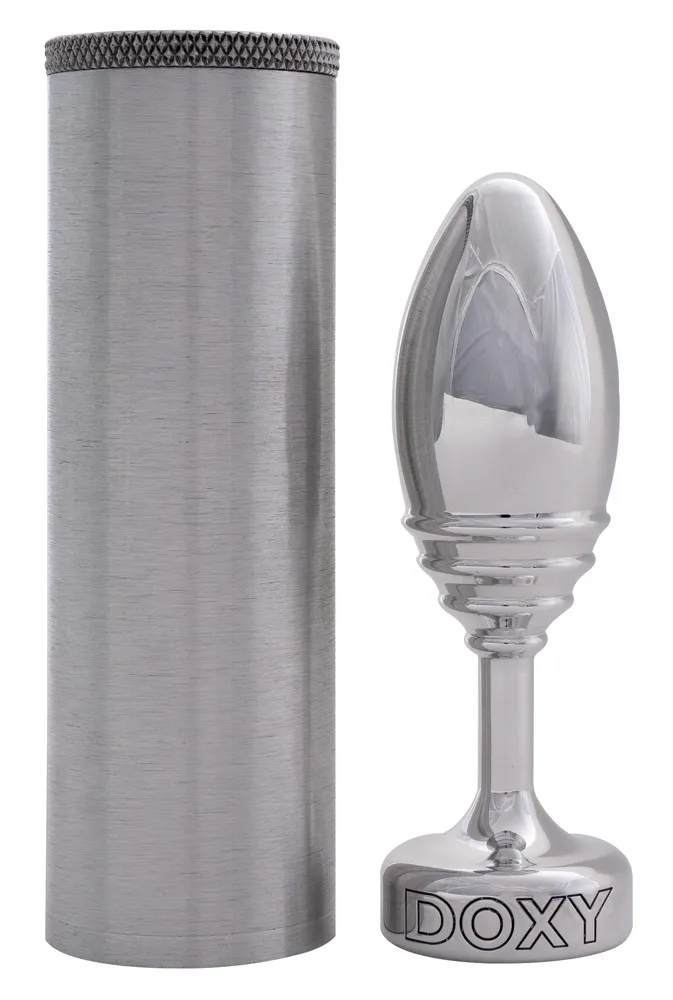 Doxy Ribbed Butt Plug - Korek analny, Srebro, 11 cm