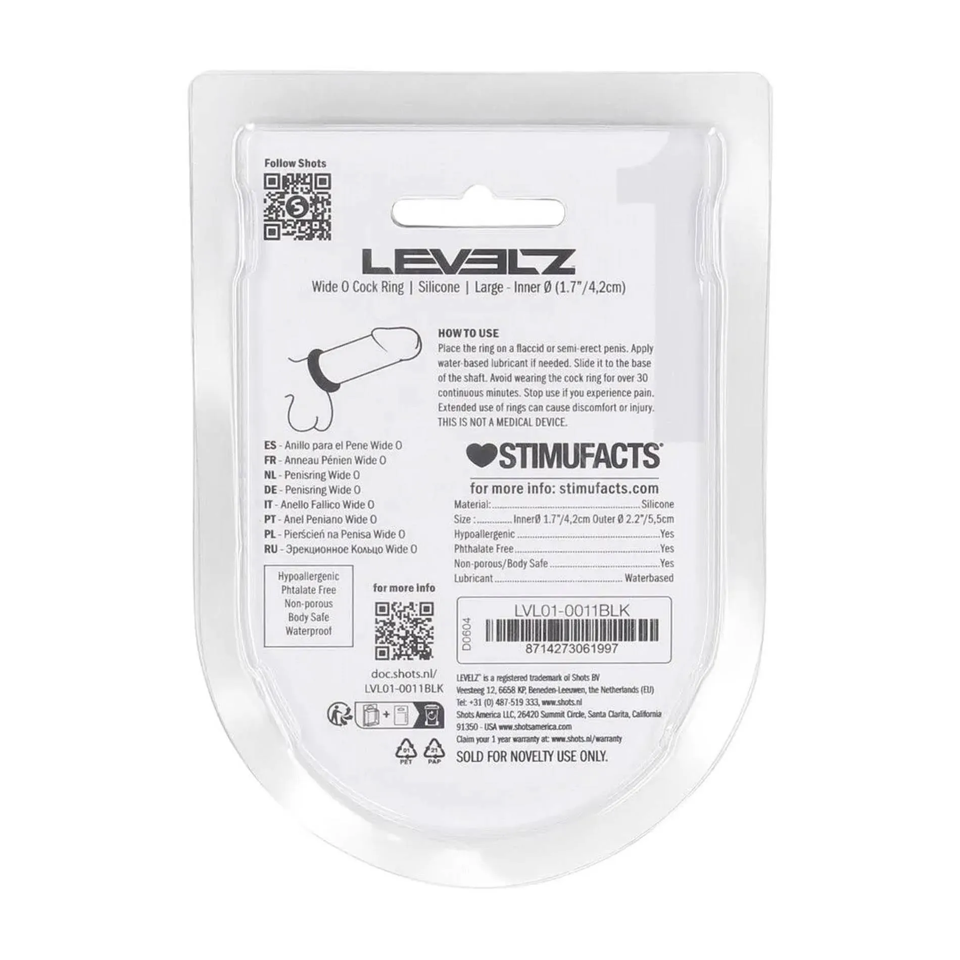 Ерекційне кільце Levelz Wide O Silicone Cockring L, 4.2 см