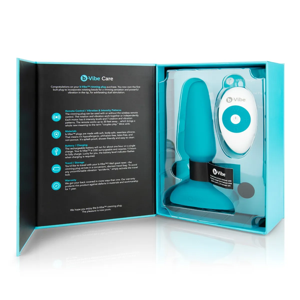 Анальная пробка B-Vibe Rimming Plug 2, 15 см (бирюзовый)