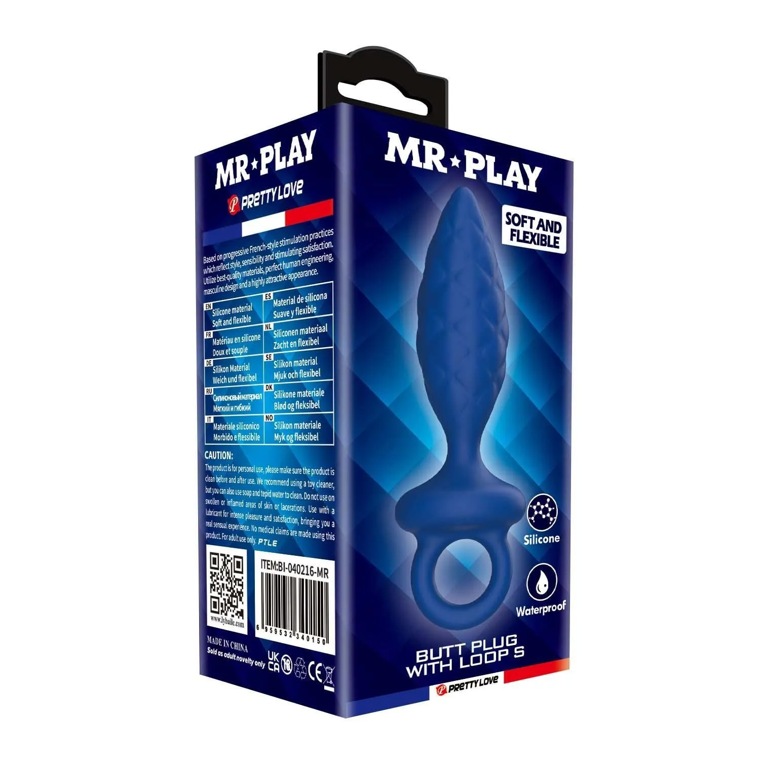 Mr. Play Butt Plug with Loop - Korek analny, Niebieski, 11, 5 cm, S
