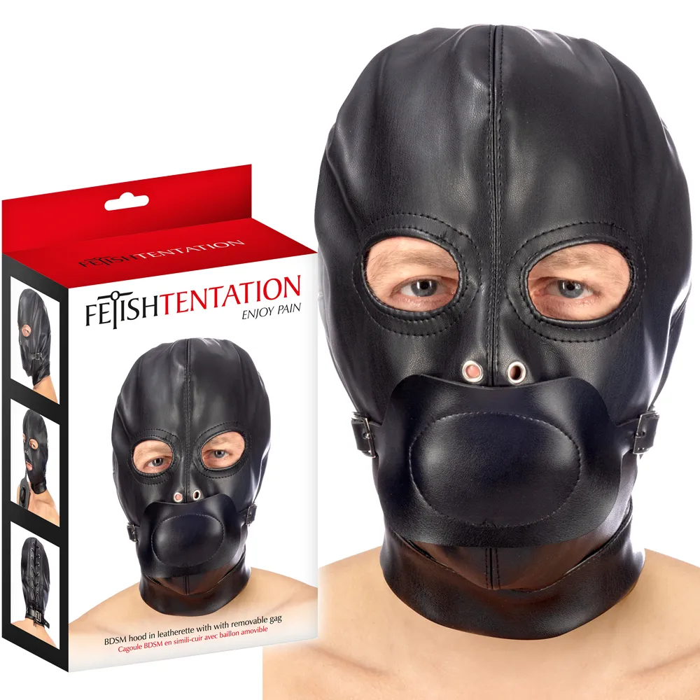 Fetish Tentation Enjoy Pain BDSM Hood With Gag - Maska, Czarny, One size