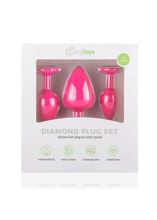Набор анальных пробок EasyToys Plug-Diamond, 3 шт (розовый)