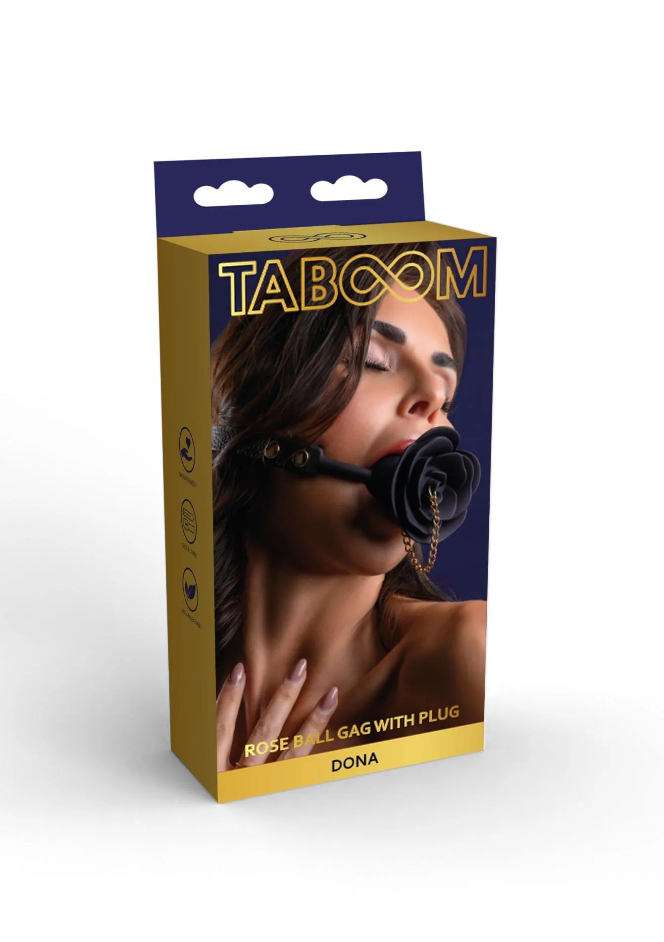 Taboom Rose Ball Gag with Plug - Knebel z kulką, Czarny, 43 cm