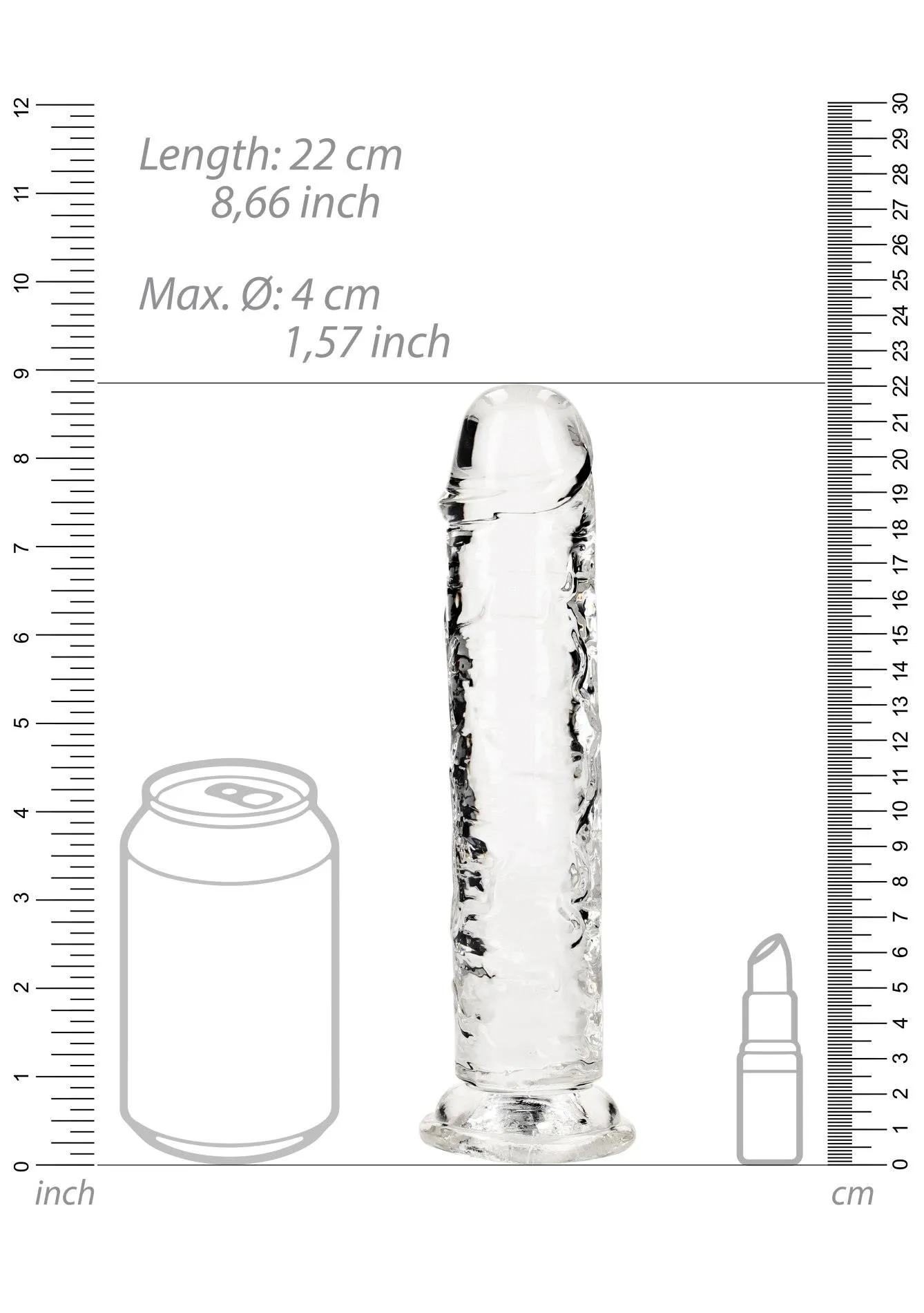 Фалоімітатор RealRock Crystal Clear 8'', 22 см (прозорий)